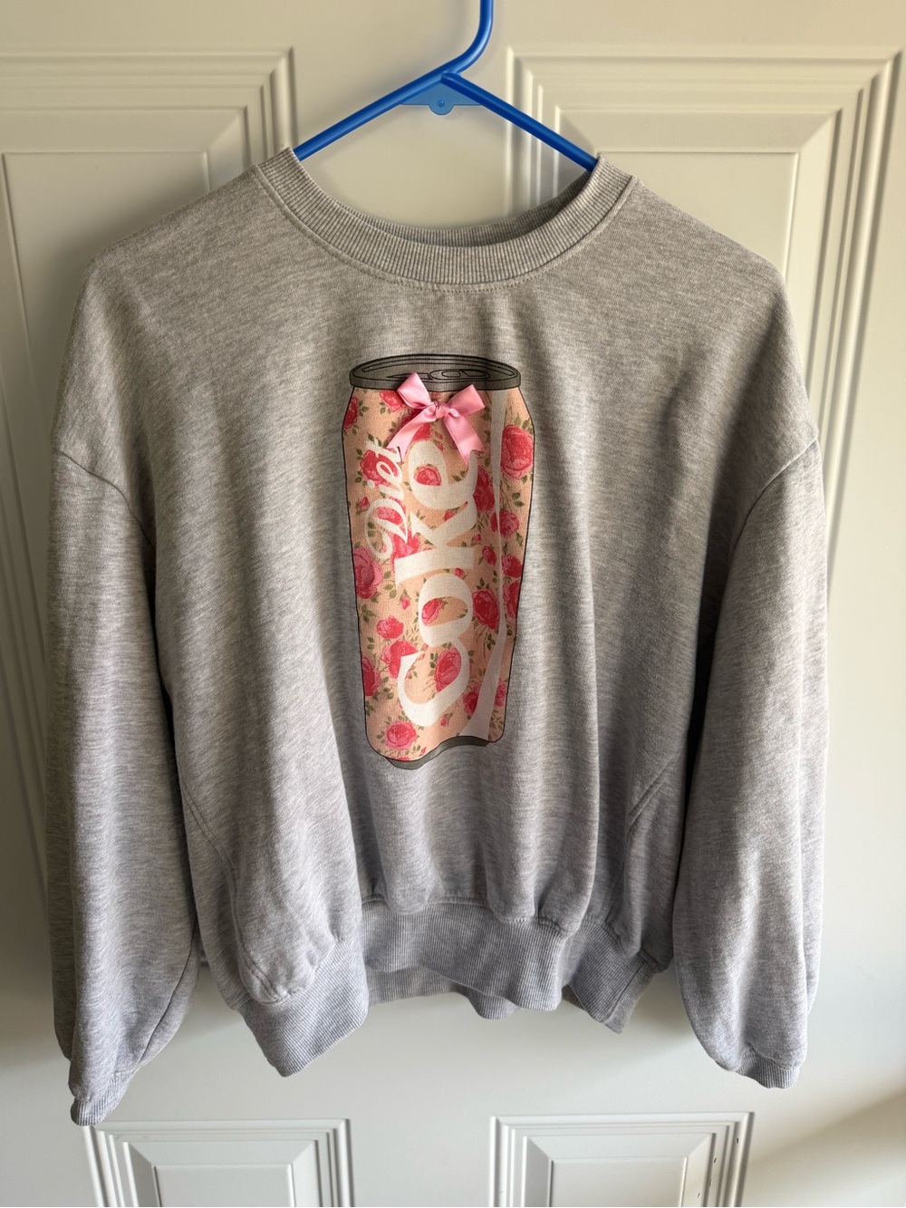 Diet Coca Cola Gray Crewneck Sweatshirt with Pink Floral Can Graphic